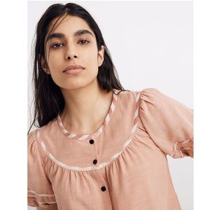 Madewell Gingham-Trim Curved-Yoke Top